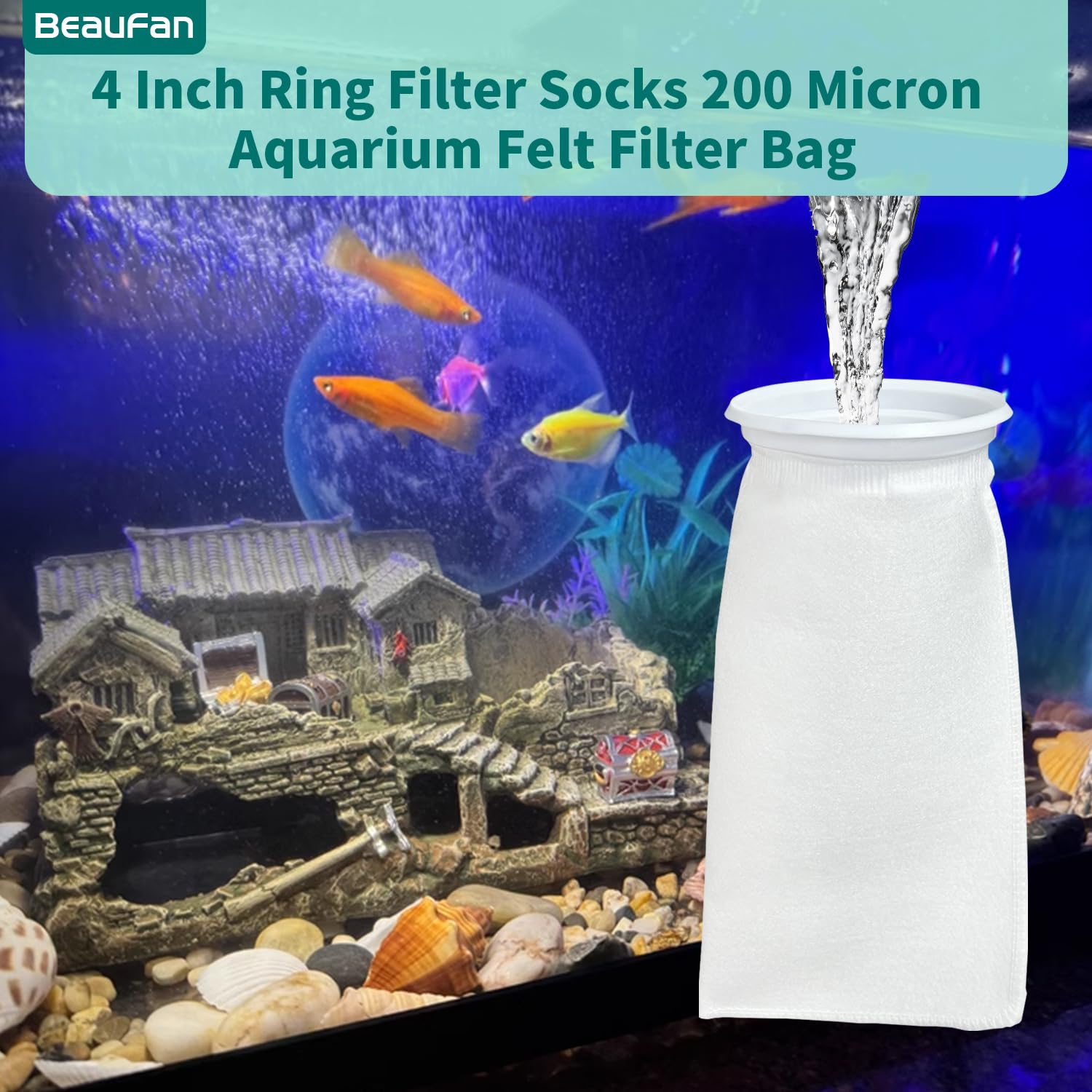 Beaufan Waterbox Marine X setup with socks in place for enhanced filtration
