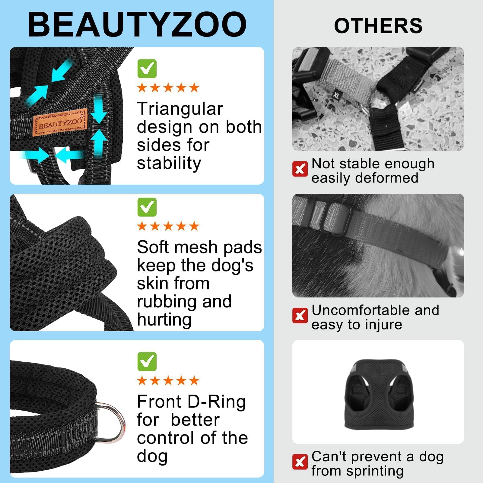 BEAUTYZOO 360-degree swivel hook minimizes tangling during walks.