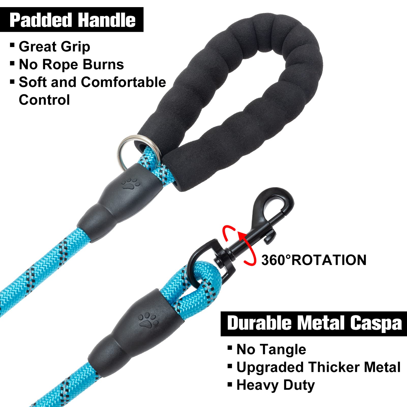BEAUTYZOO 6ft rope leash with clip swivel for tangle-free movement.
