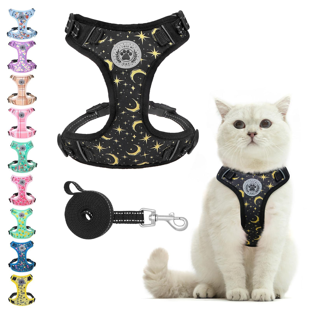 Beautyzoo cat harness overhead design eases wearing for calm cats