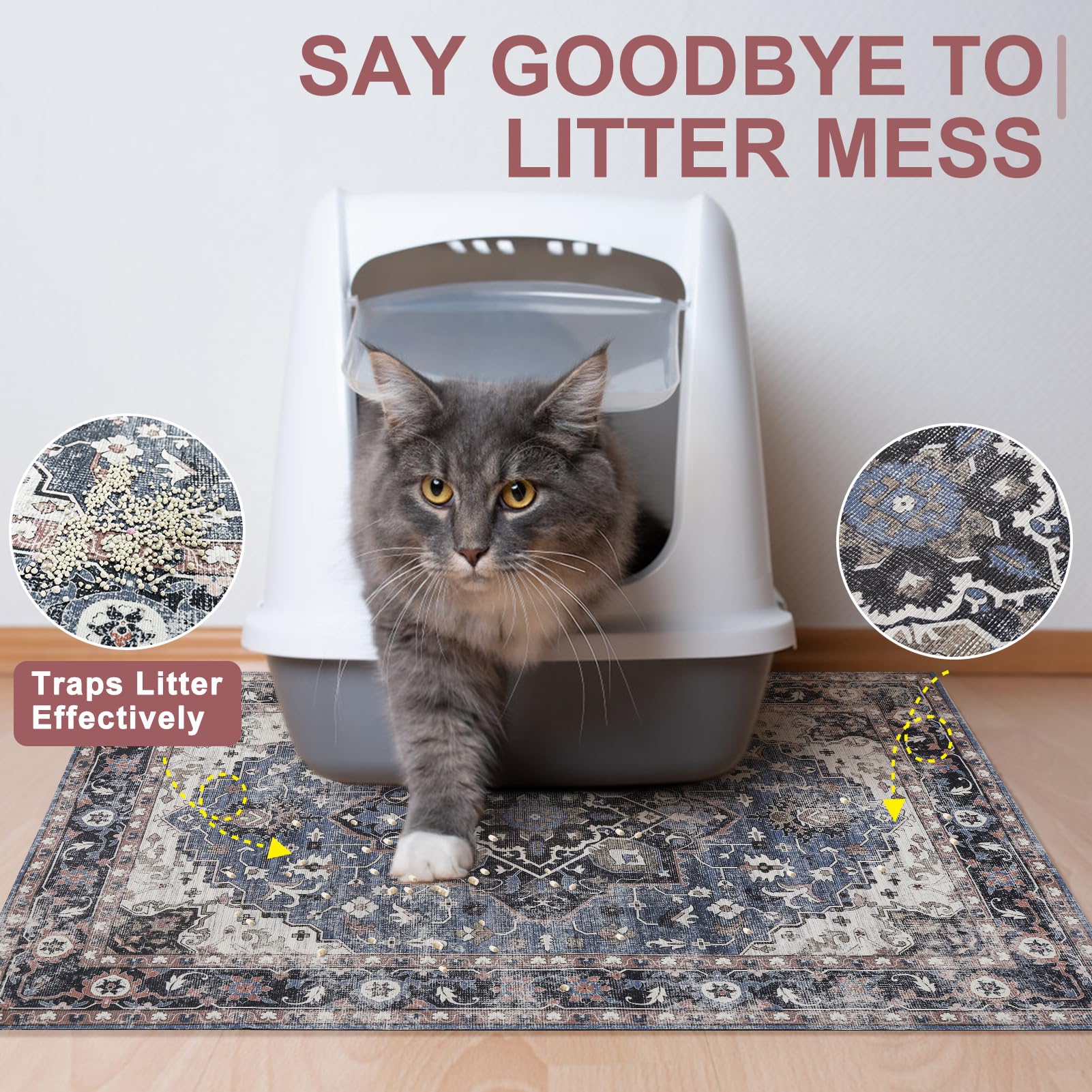 BEAUTYZOO Litter Mat non-slip base stays in place
