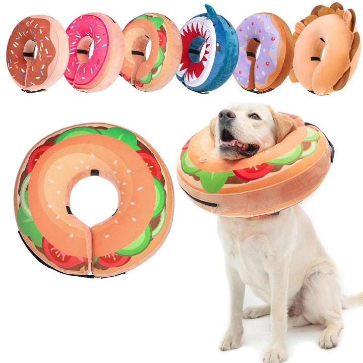BEAUTYZOO donut inflatable dog cone in brown for large dogs, soft recovery collar