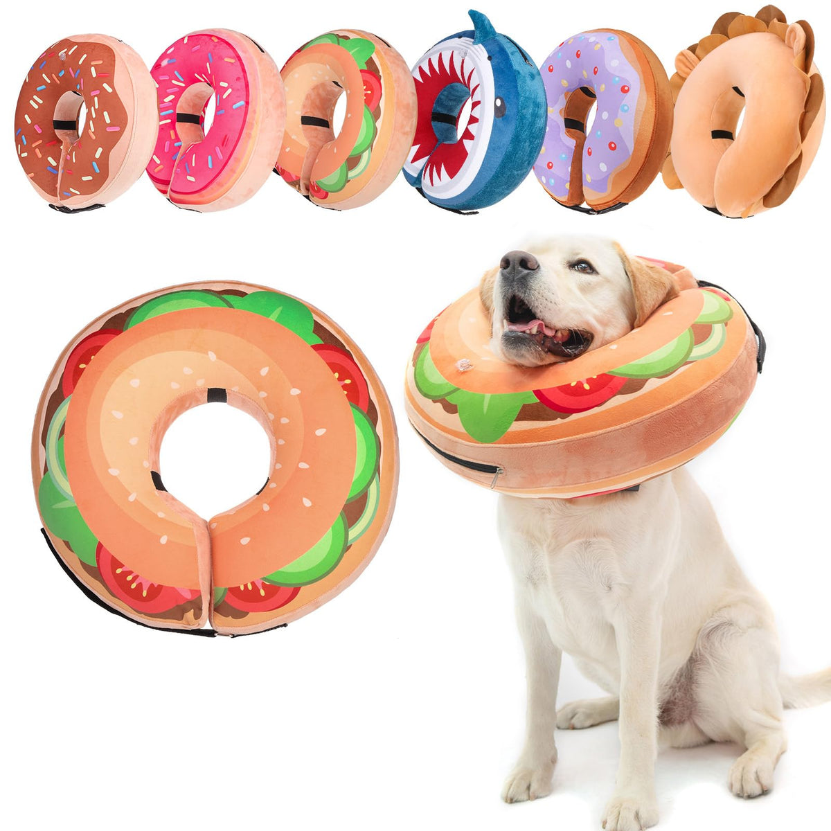 BEAUTYZOO donut inflatable dog cone in brown for large dogs, soft recovery collar