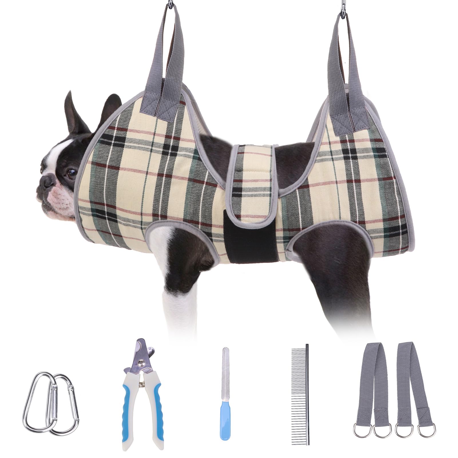 BEAUTYZOO dog grooming hammock in beige is safe for at-home nail trimming and calm sessions