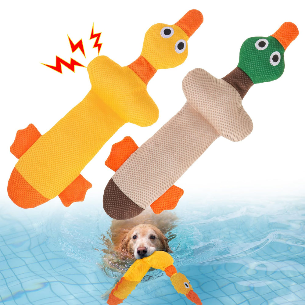 BEAUTYZOO floating duck pool toys duo for dogs, ideal for fetch and splash sessions.