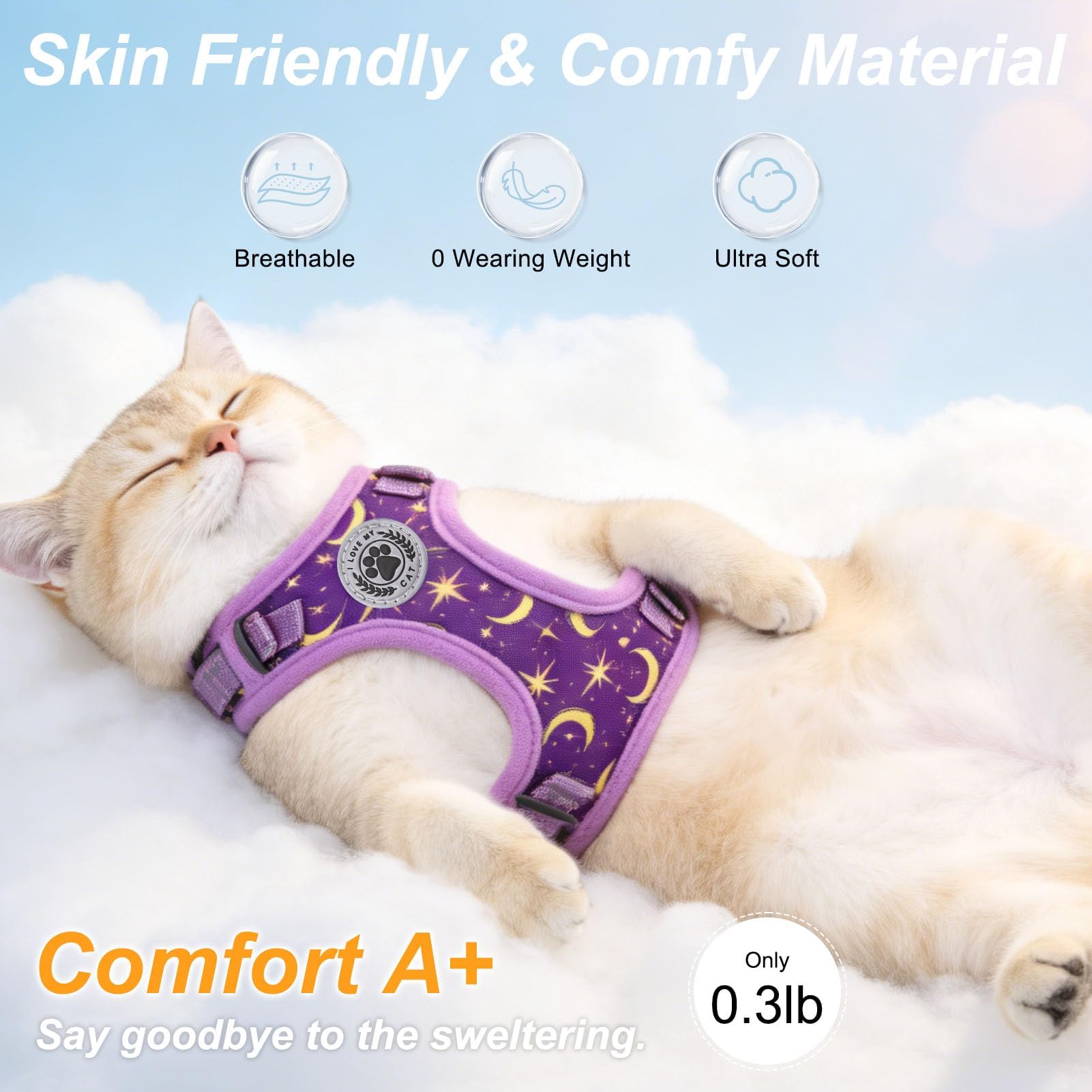BEAUTYZOO overhead-design harness makes wearing easy for nervous cats.