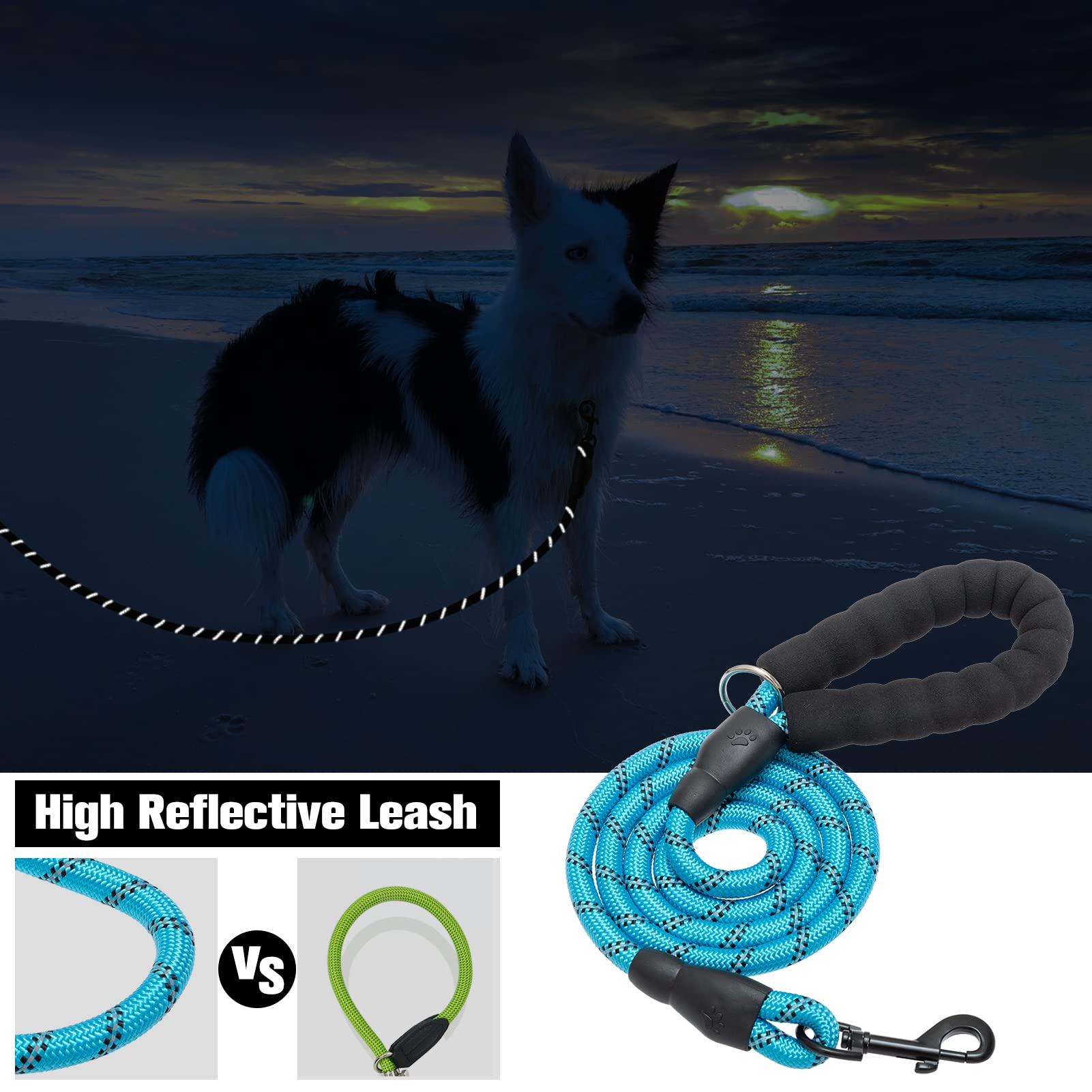 BEAUTYZOO leash with reflective thread improves night walk visibility.