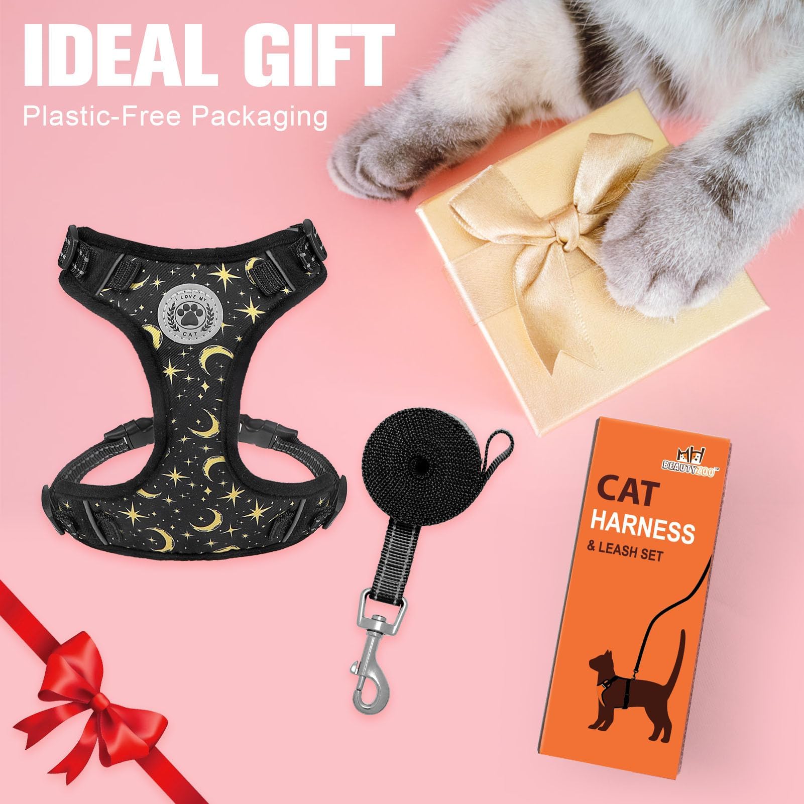 BEAUTYZOO matching harness and leash setup suitable for cats and small pets outside.