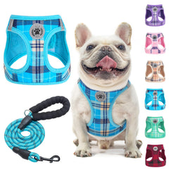 BEAUTYZOO small dog harness blue plaid step-in for easy on-off and comfy wear