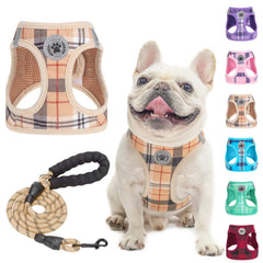 BEAUTYZOO small dog harness plaid beige for safe, comfortable daily walks