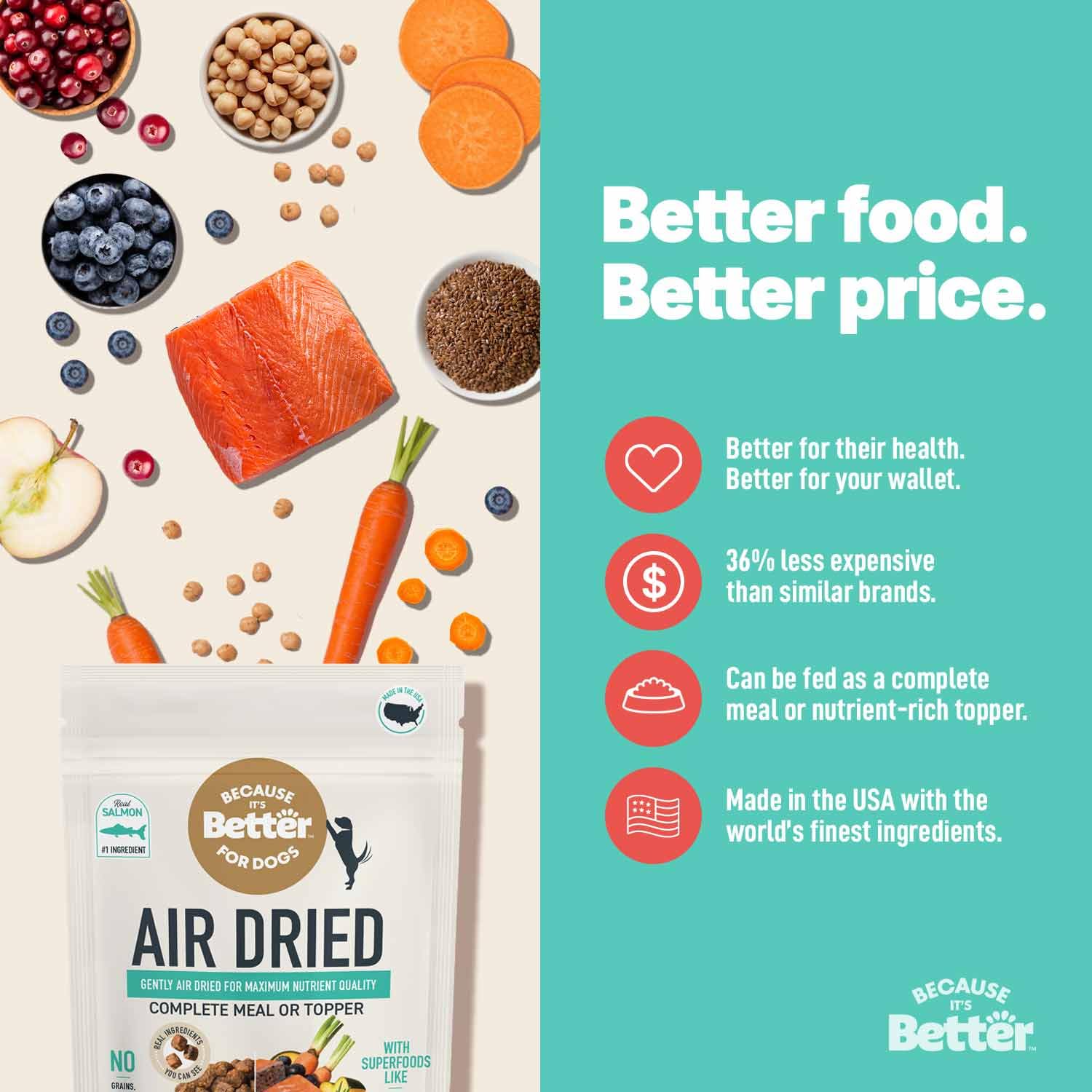 Because It’s Better pantry-stable dry food requires no refrigeration.