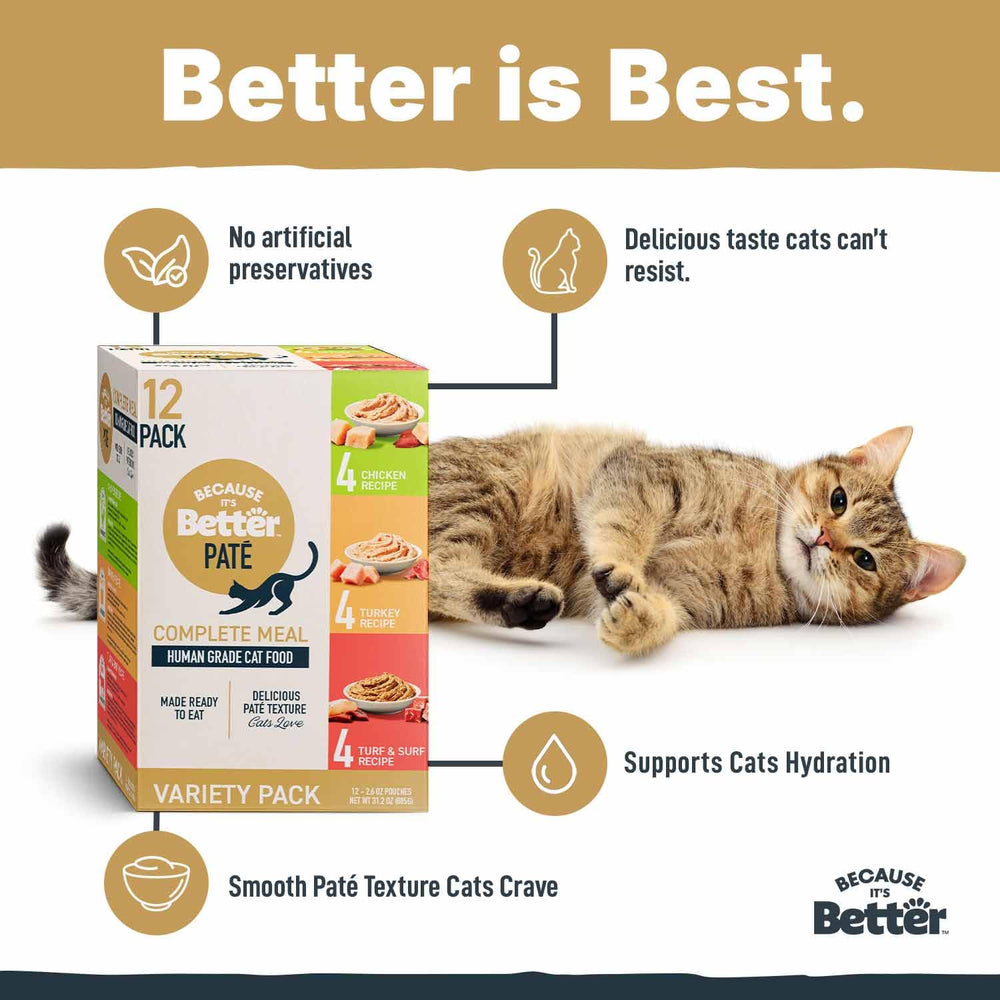 Because It's Better Pate Complete Meal Variety Pack offers balanced nutrition in one easy pack.