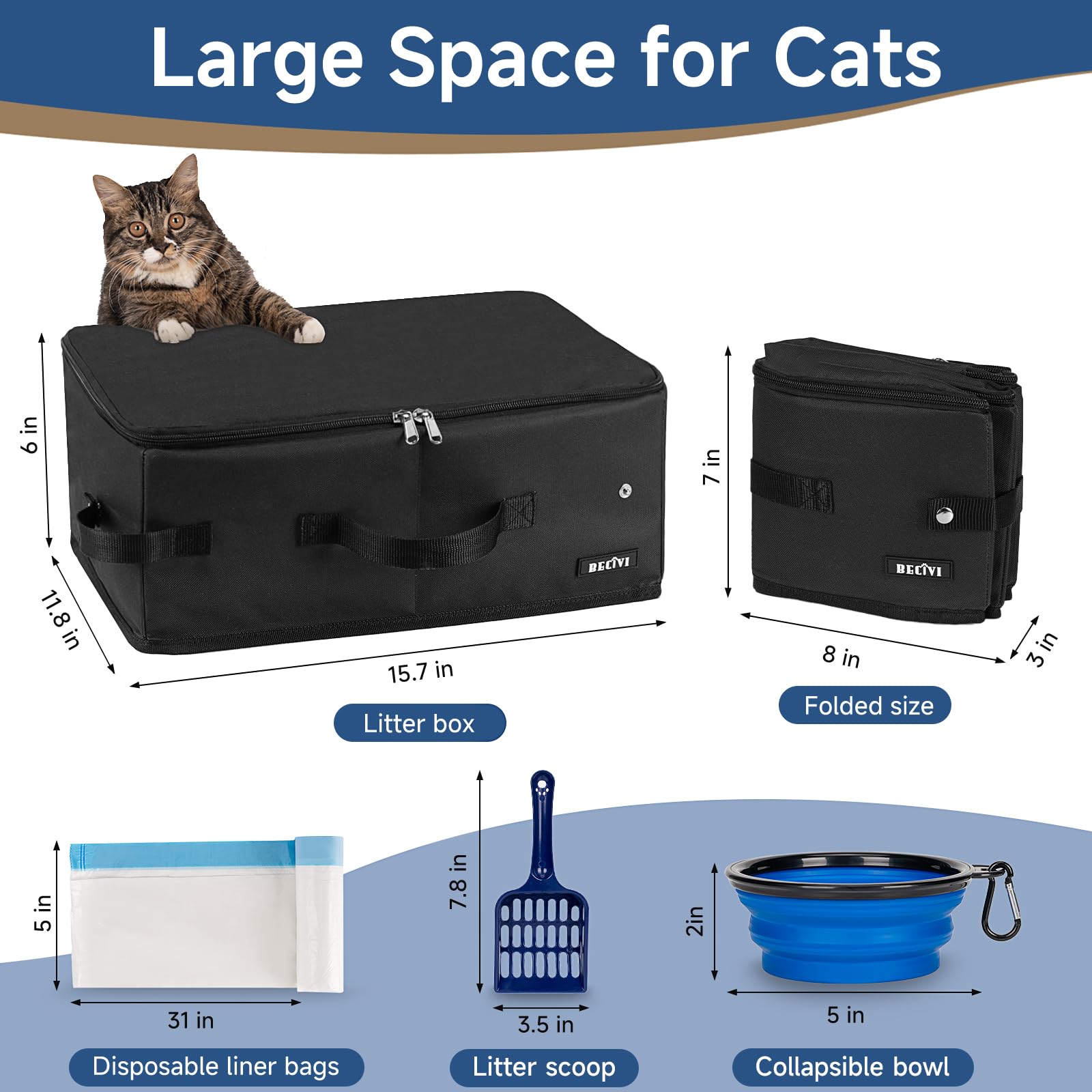 Becivi collapsible travel litter box folds flat for compact storage