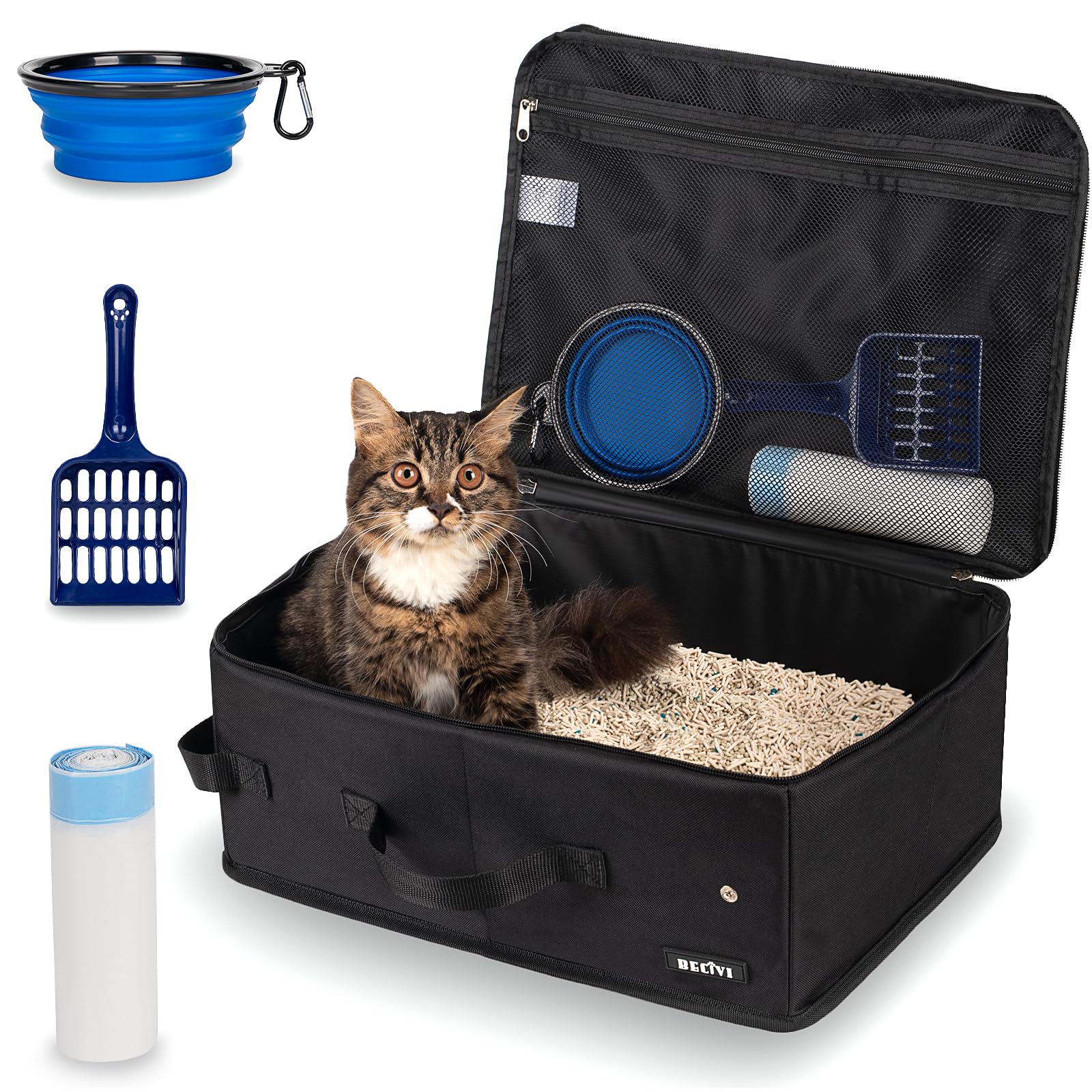 Becivi portable cat travel litter box with lid, mess-free trips
