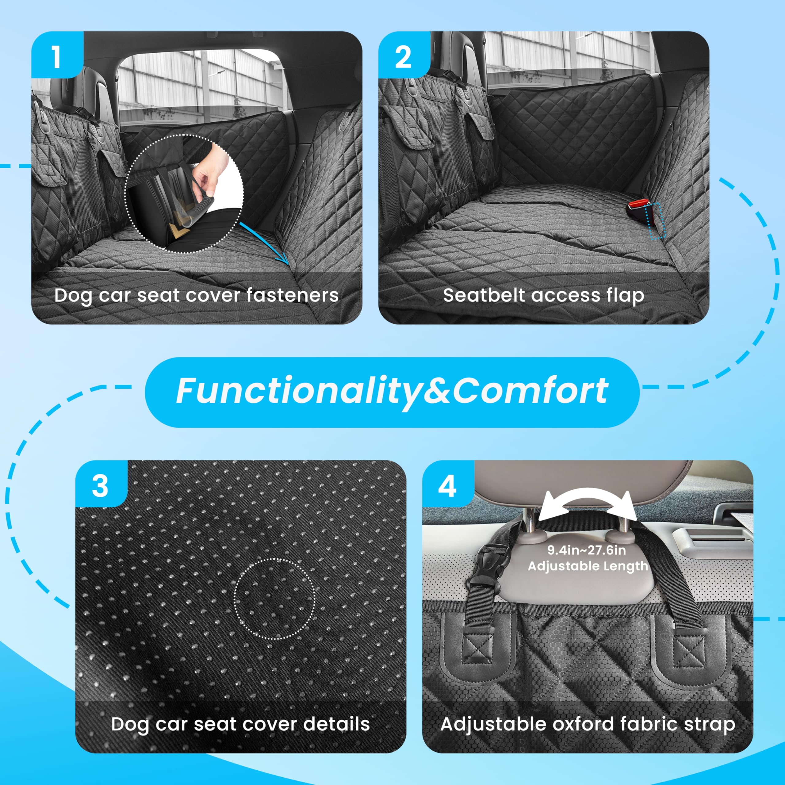 BeComfee dog seat cover supports up to 450 lbs of dogs securely.