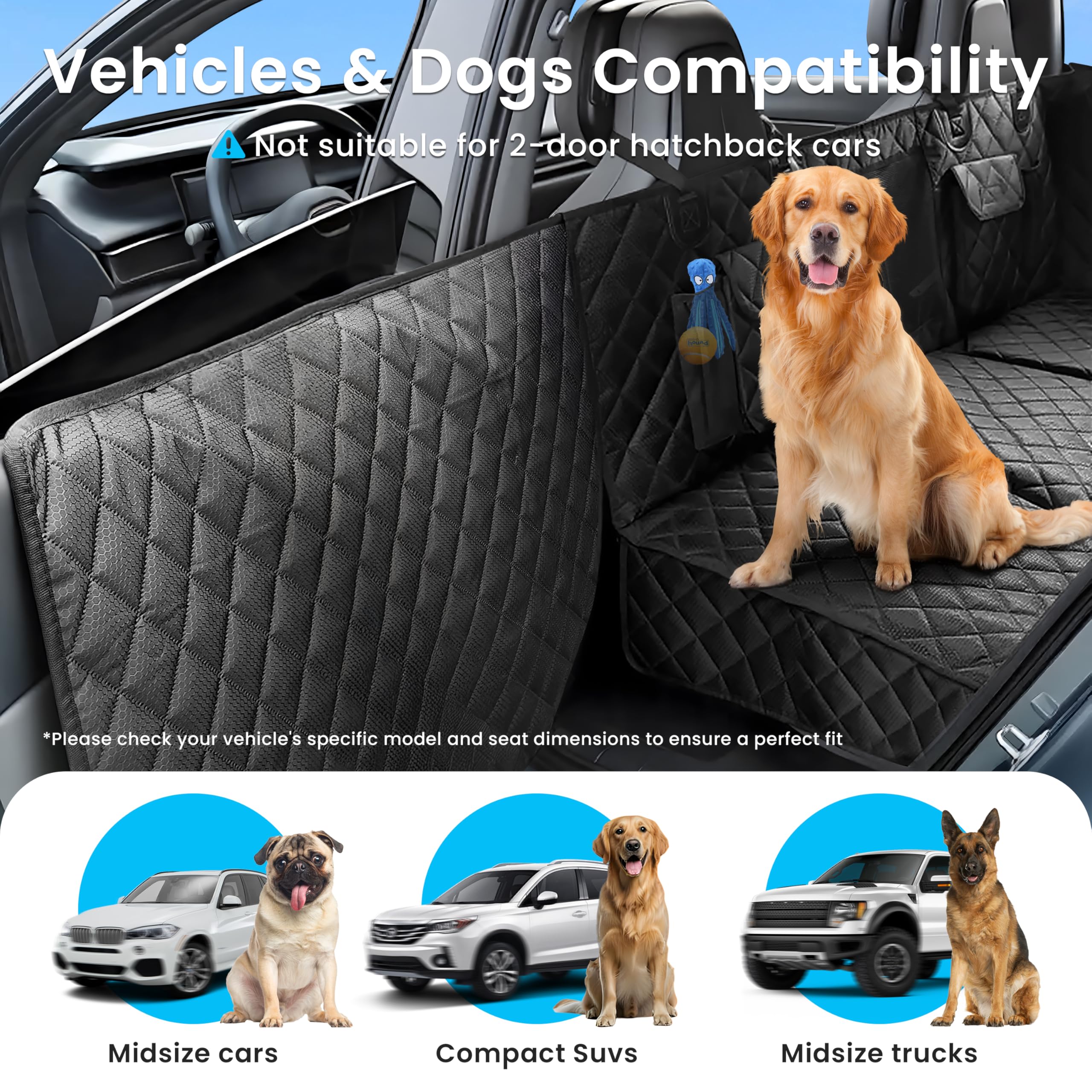 BeComfee dog seat cover seat anchors help secure the cover.