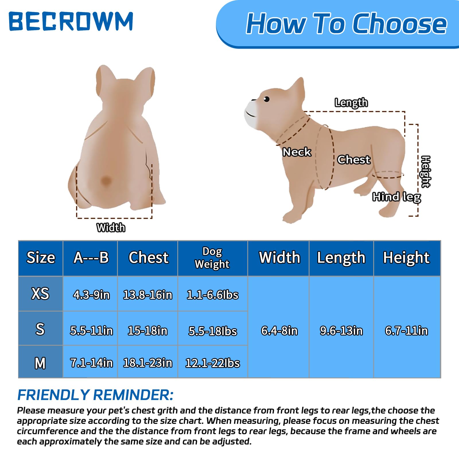 BECROWM dog wheelchair strap-leash ready design enables secure control during walks.