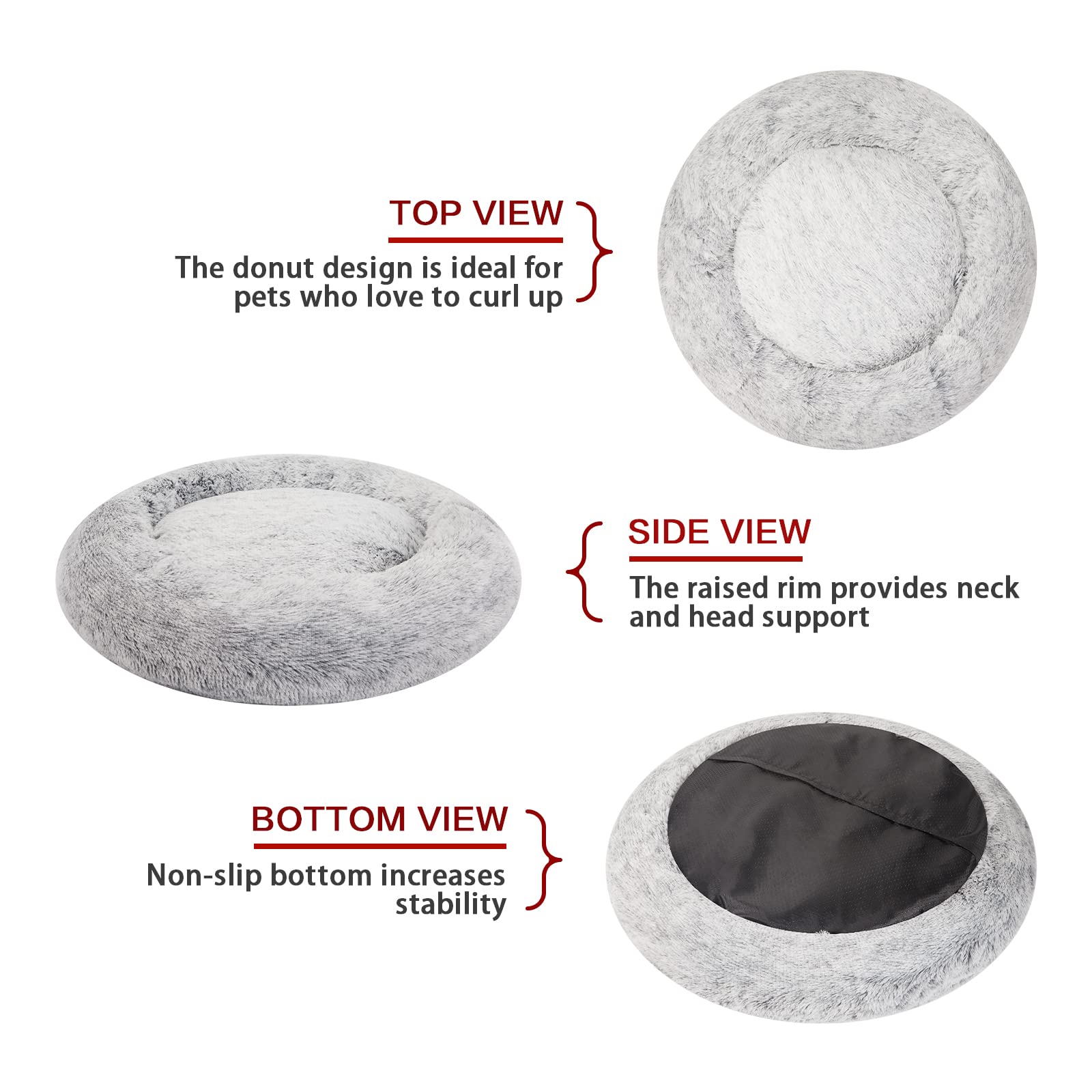 Bedfolks anti-anxiety dog bed with raised rim supports neck and comfort.