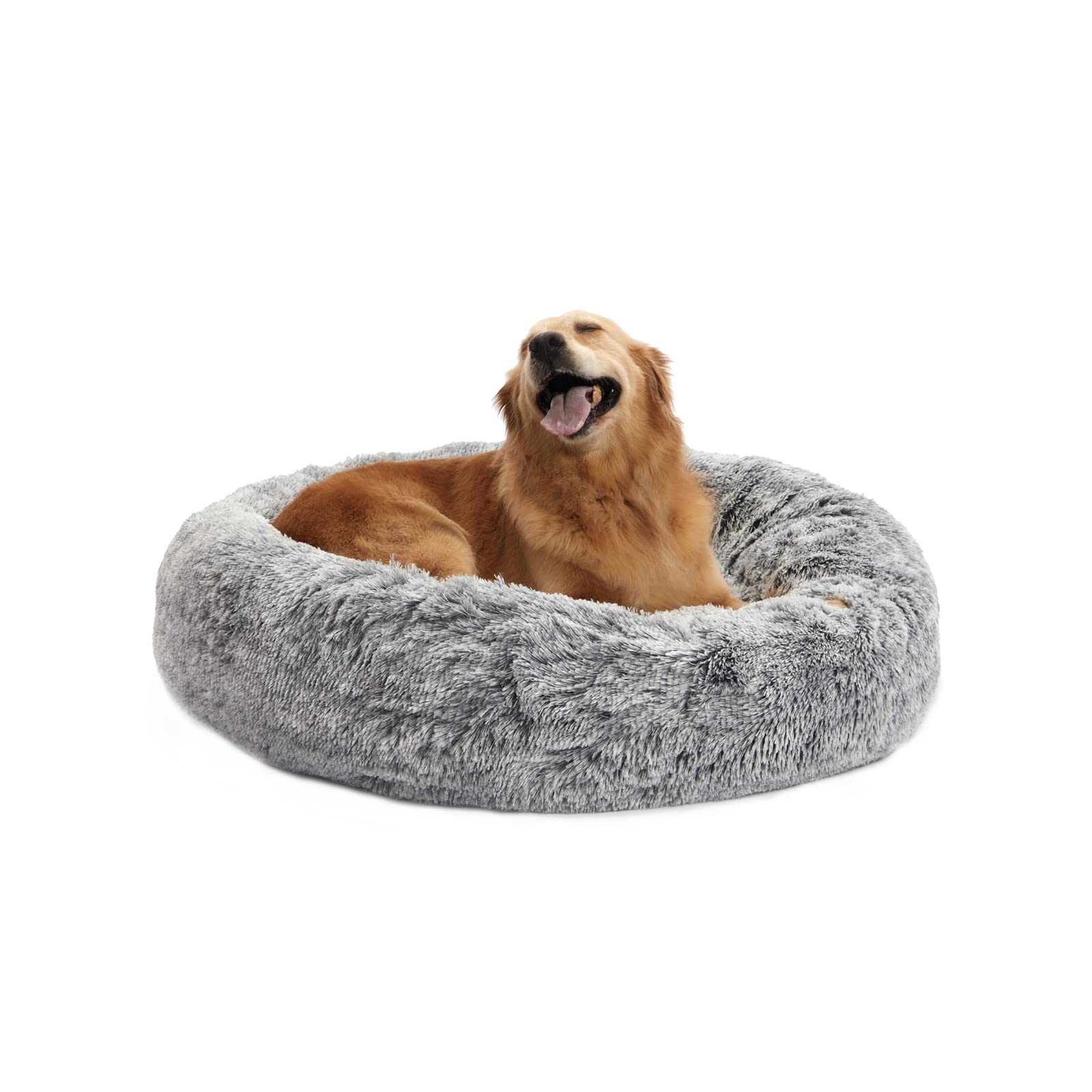 Bedfolks Calming Donut Bed top view highlights plush fur for cozy naps