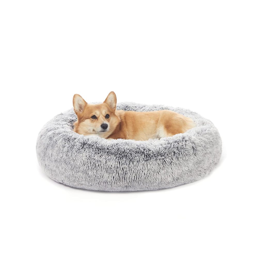 Bedfolks Calming Donut Dog Bed – 30-inch round design for cozy medium dogs.