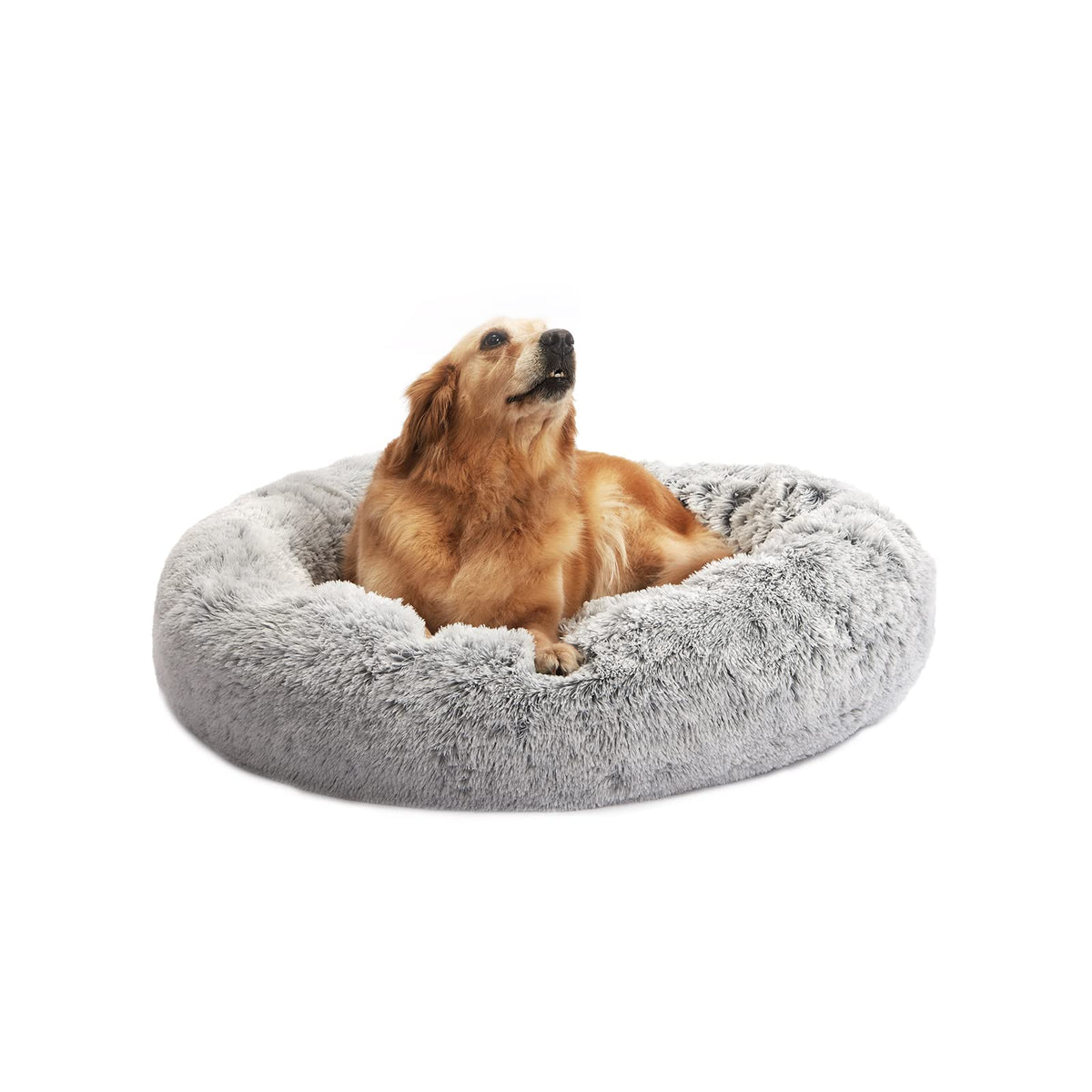 Bedfolks Calming Donut Dog Bed light gray side view, cozy round design for large dogs