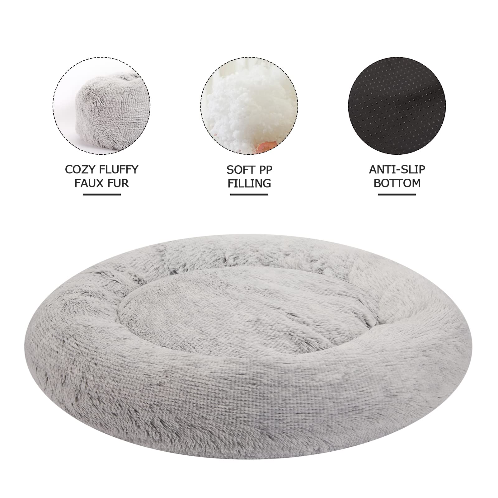 Bedfolks Calming Donut Dog Bed raised rim closeup shows neck support