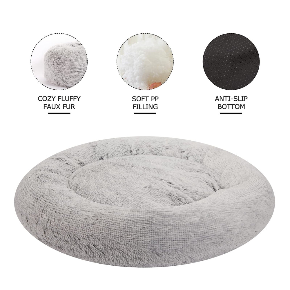 Bedfolks Calming Donut Dog Bed raised rim closeup shows neck support