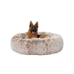 Bedfolks Calming Donut Dog Bed front view shows plush round comfort.