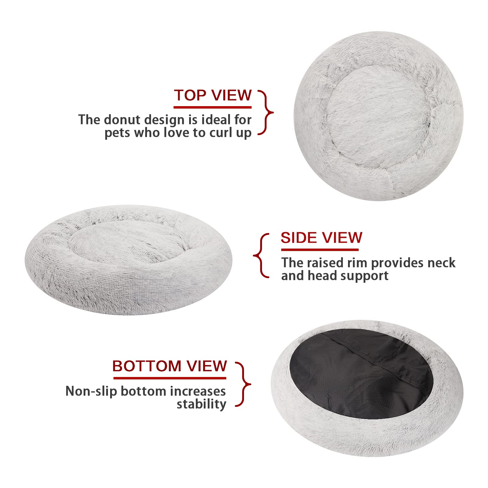 Bedfolks Donut Bed non-slip bottom helps keep the bed in place.