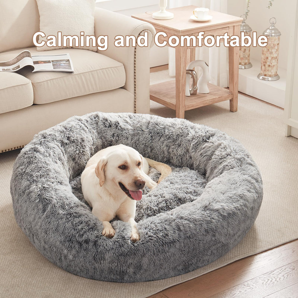 BedStill Donut Bed nap-ready interior close-up features plush fur and cozy support.