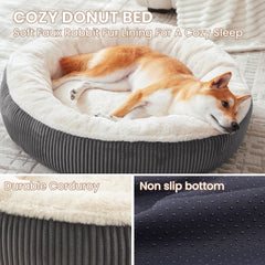 BedStill 33-inch donut bed in dark grey cover for plush comfort.