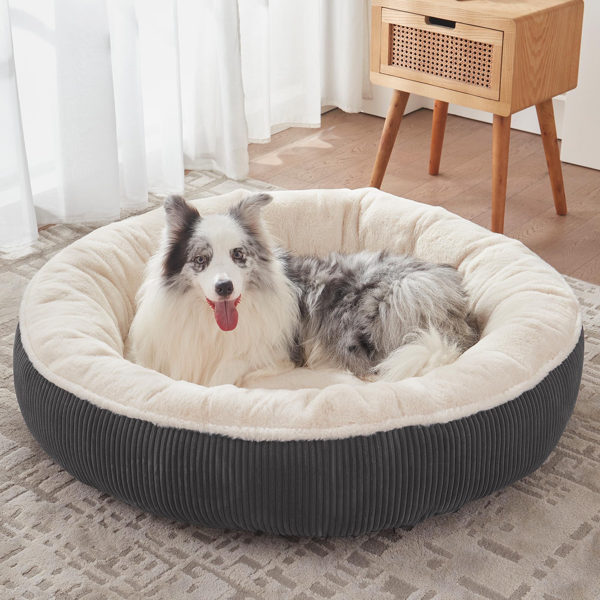 BedStill Donut Bed dark grey XL top view showing round calming design for restful naps.