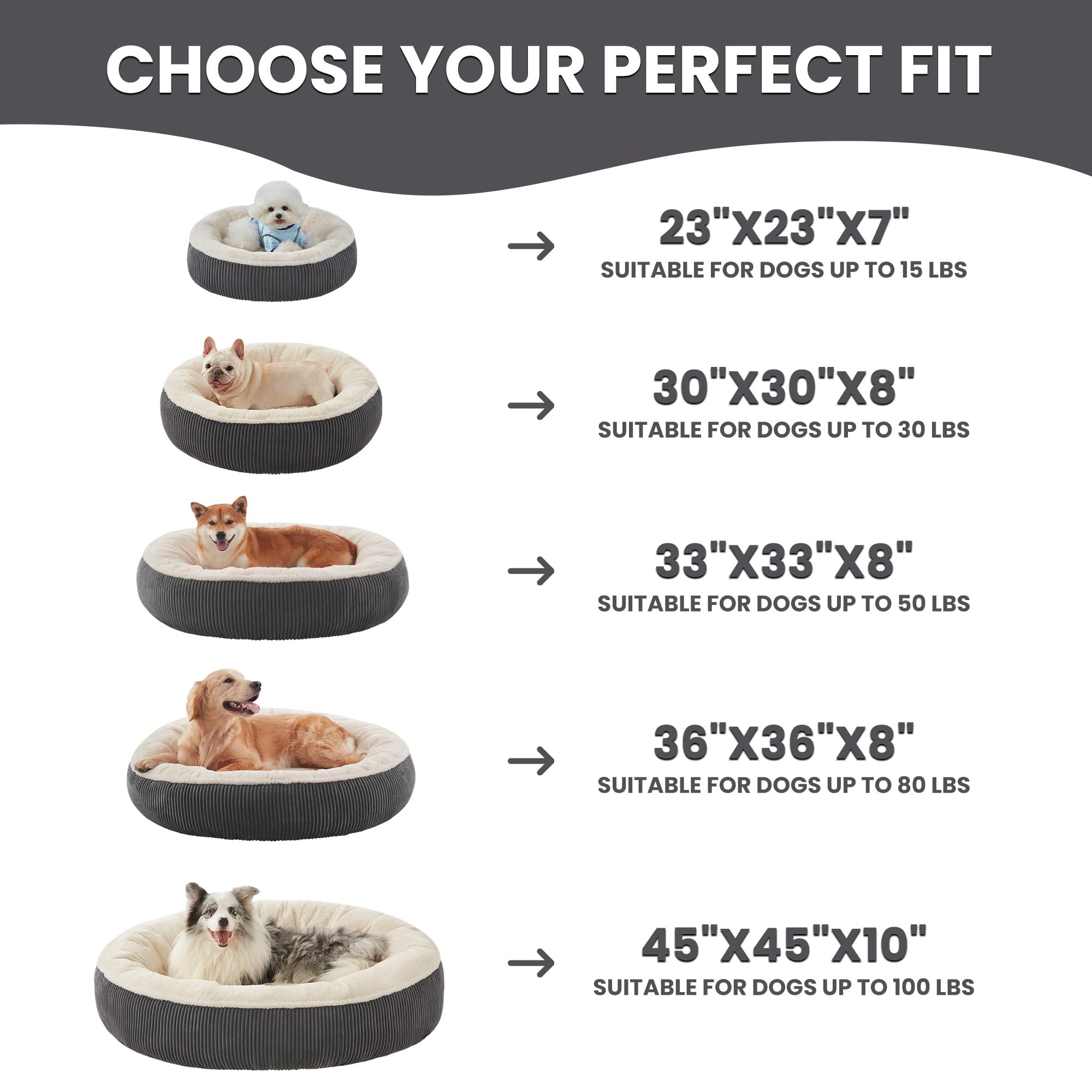 BedStill donut bed accommodates dogs up to 80 pounds in dark grey.