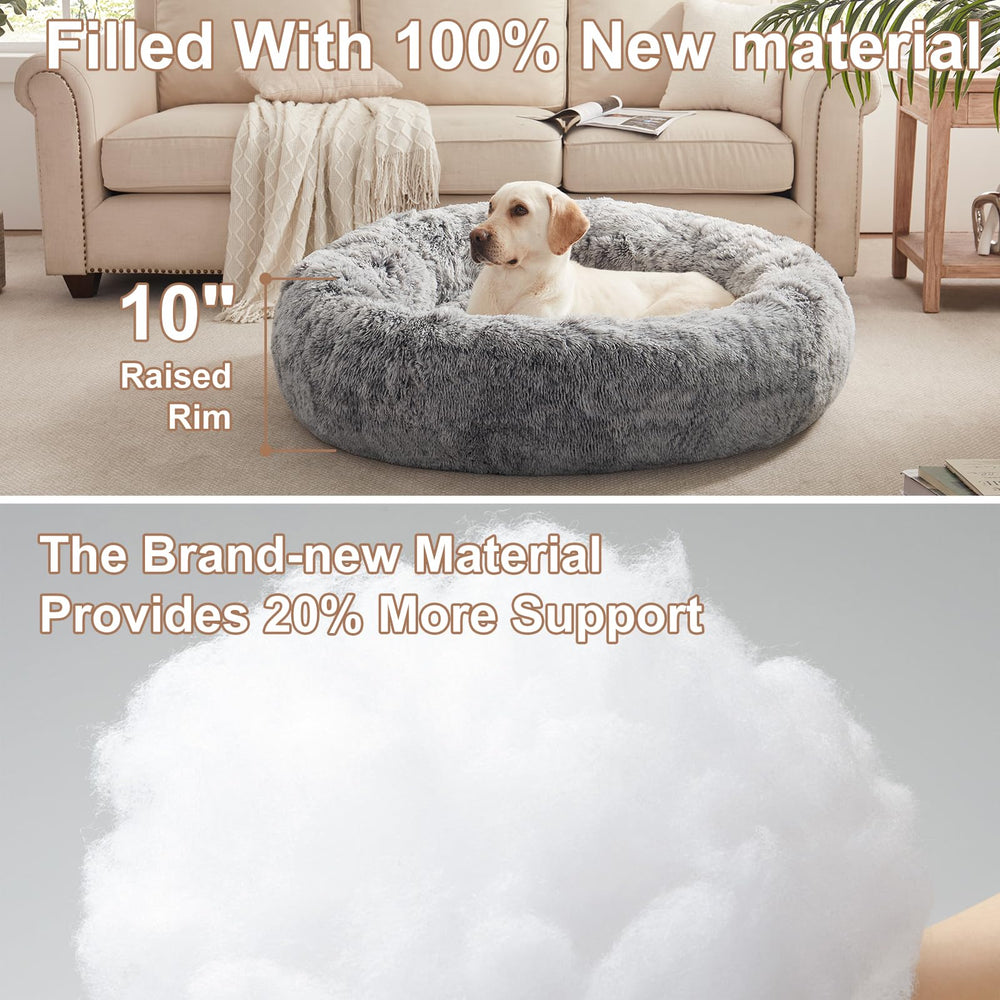 BedStill Donut Bed fluffy plush fur close-up emphasizes premium padding and comfort.