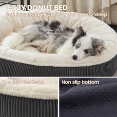 BedStill Donut Bed rendering with a dog snuggle illustrating cozy support for large breeds during rest.