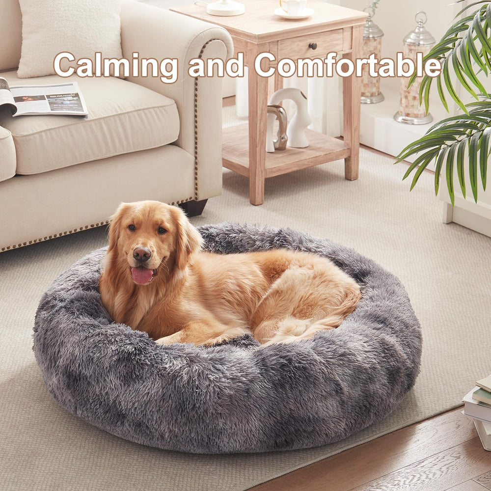 BedStill donut bed side view shows plush fur and support