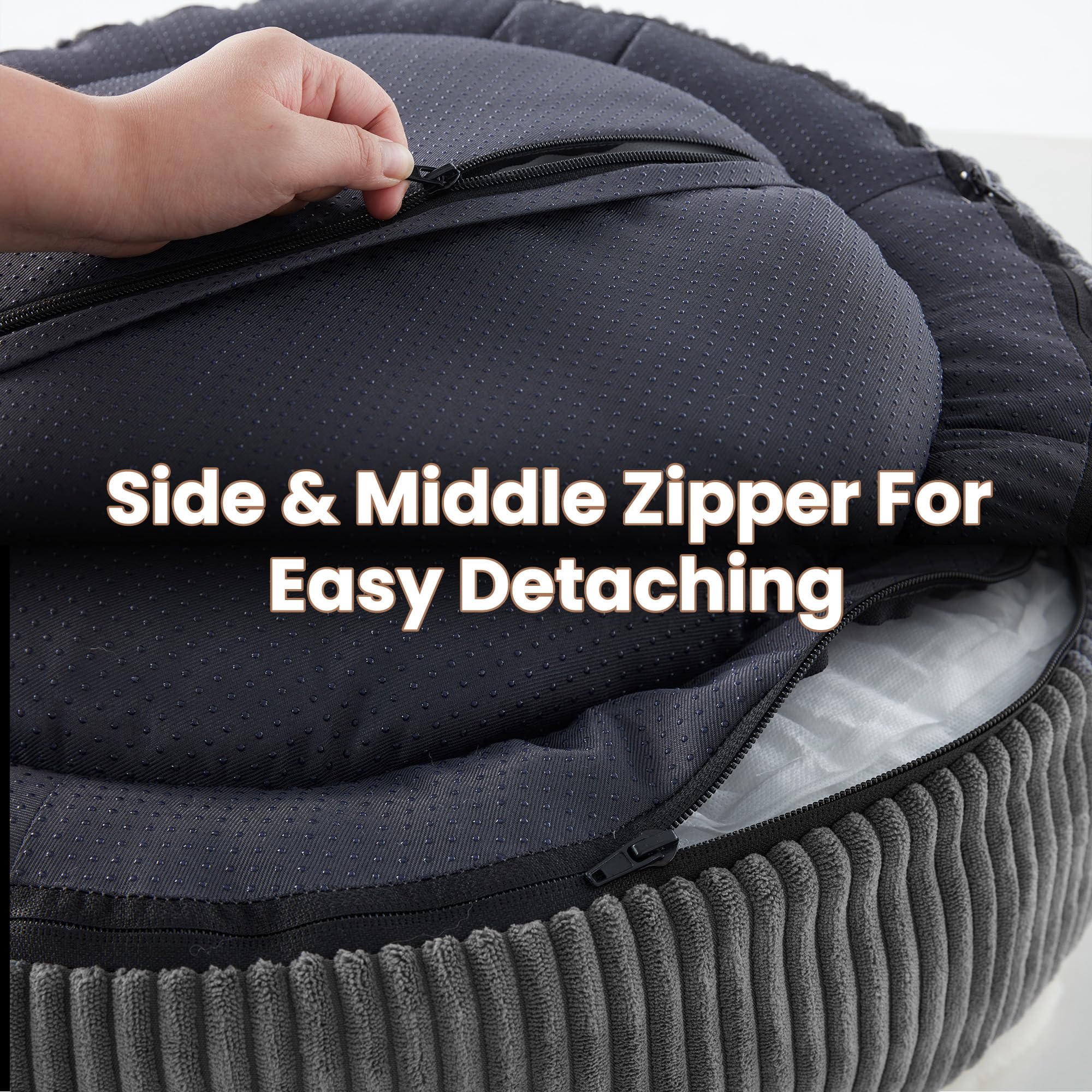 BedStill Donut Bed washable cover close-up demonstrates simple cleaning routine.