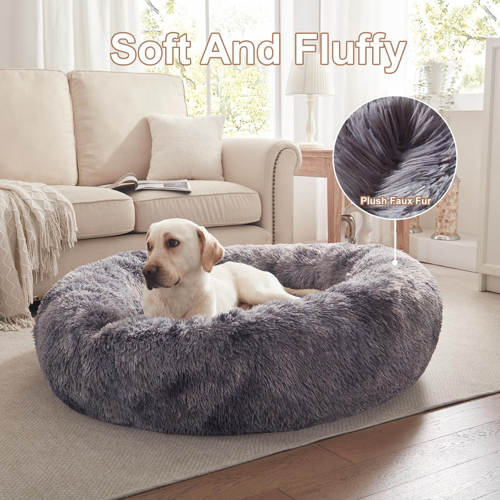 BedStill donut bed XL tie-dye grey inner-pillow closeup shows premium polyfill supporting muscles.