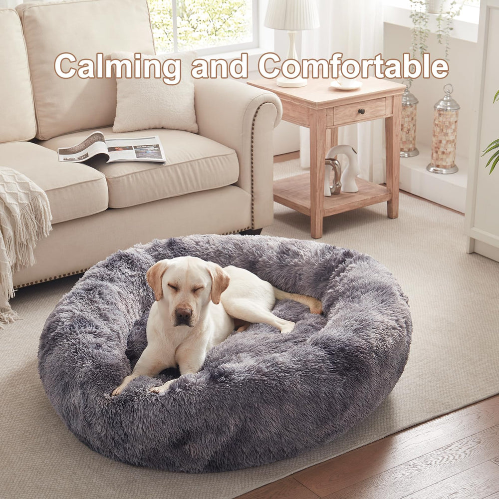 BedStill donut bed XL tie-dye grey side view highlights supportive round shape for joints.