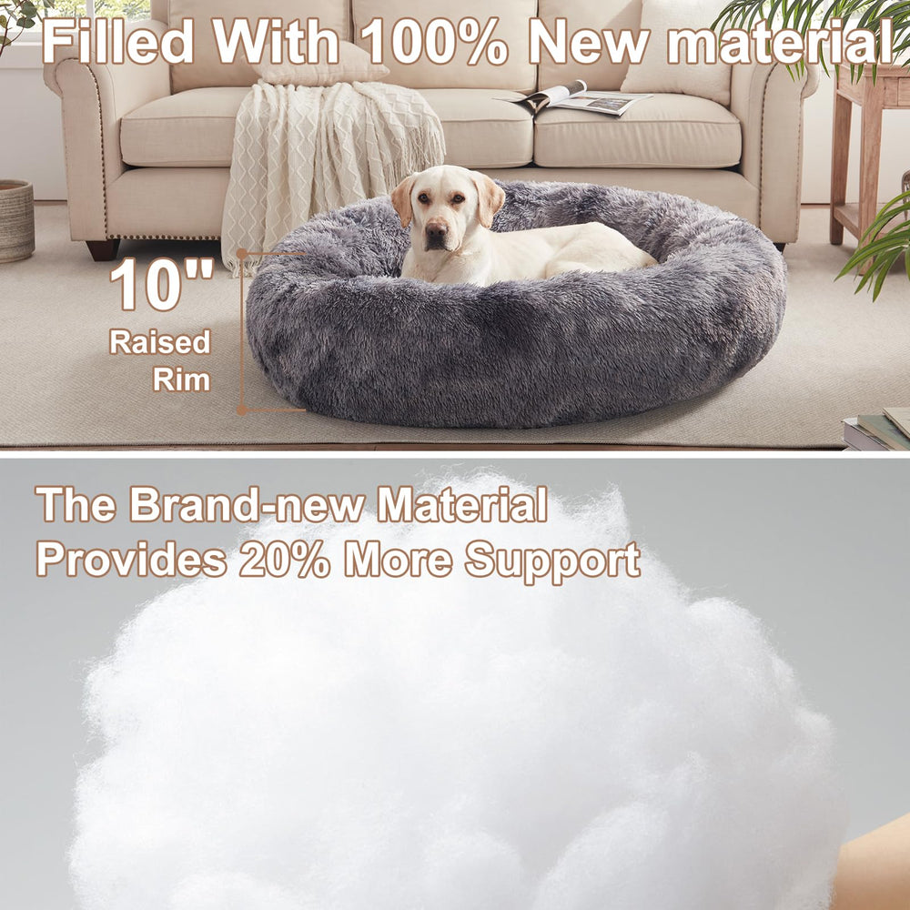 BedStill donut bed XL tie-dye grey top-down demonstrates plush comfort with removable cover.