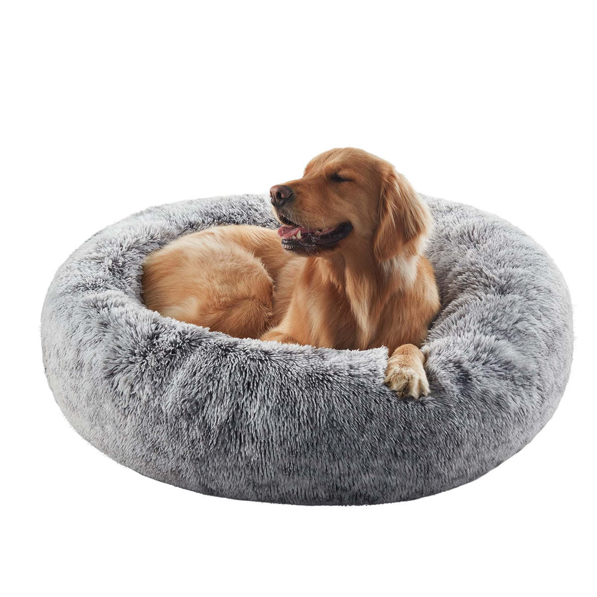 BedStill donut dog bed dark grey front view showing cozy, secure space