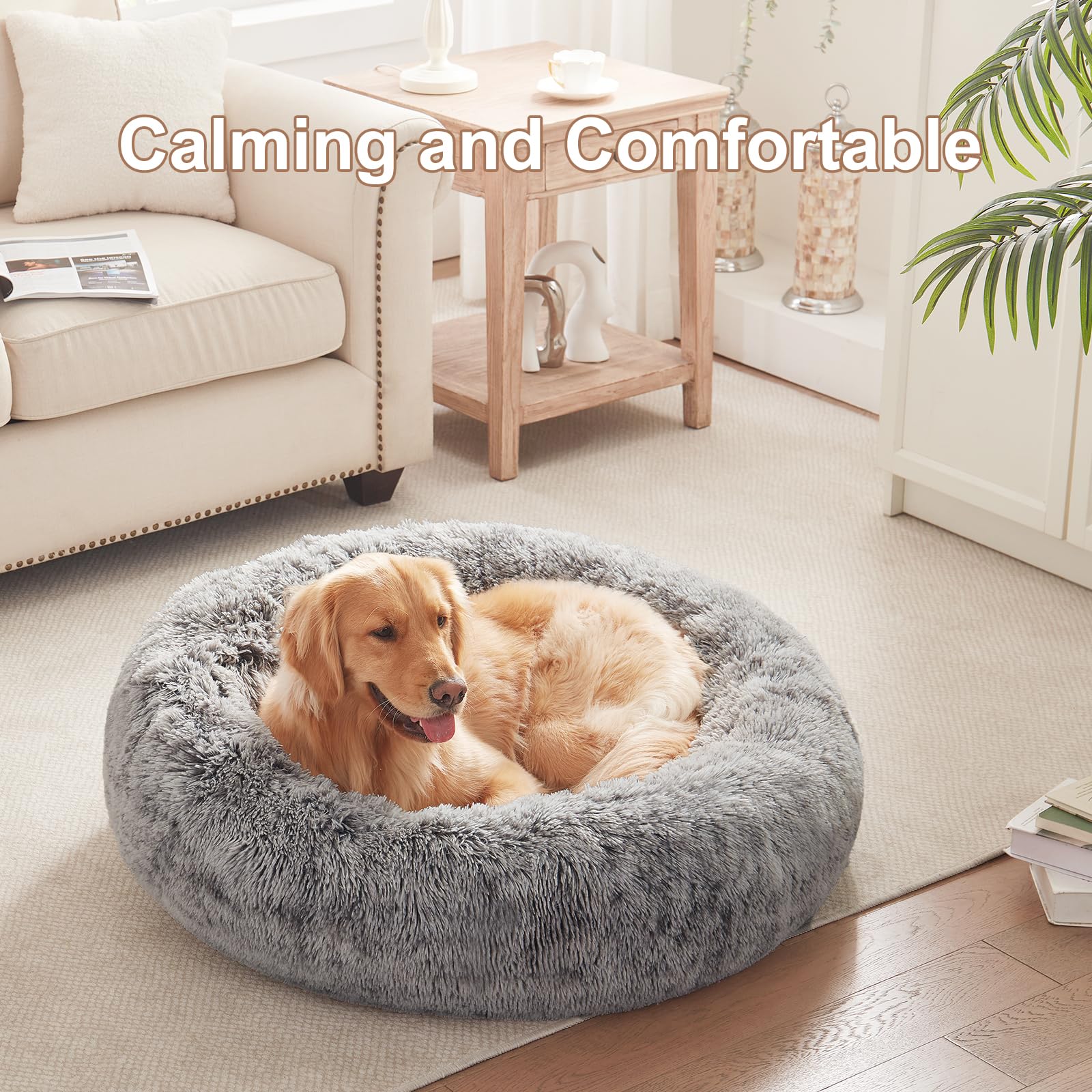 BedStill donut dog bed dark grey side view highlighting raised rim