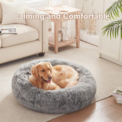 BedStill donut dog bed dark grey side view highlighting raised rim