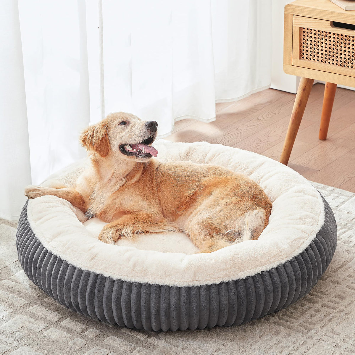 BedStill large charcoal donut dog bed with plush interior for comfort