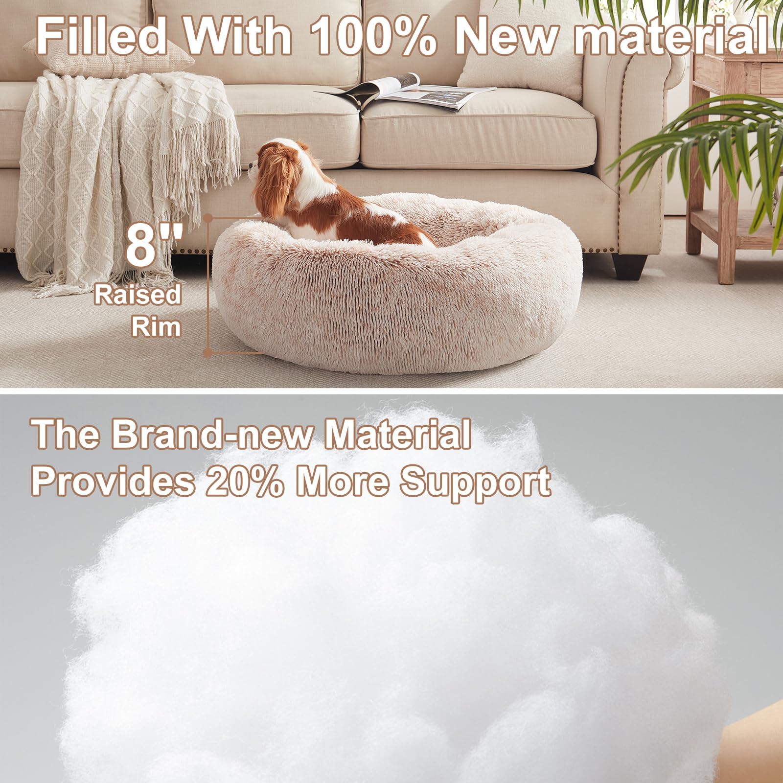 BedStill donut bed plush faux fur delivers soft, cushioned support.