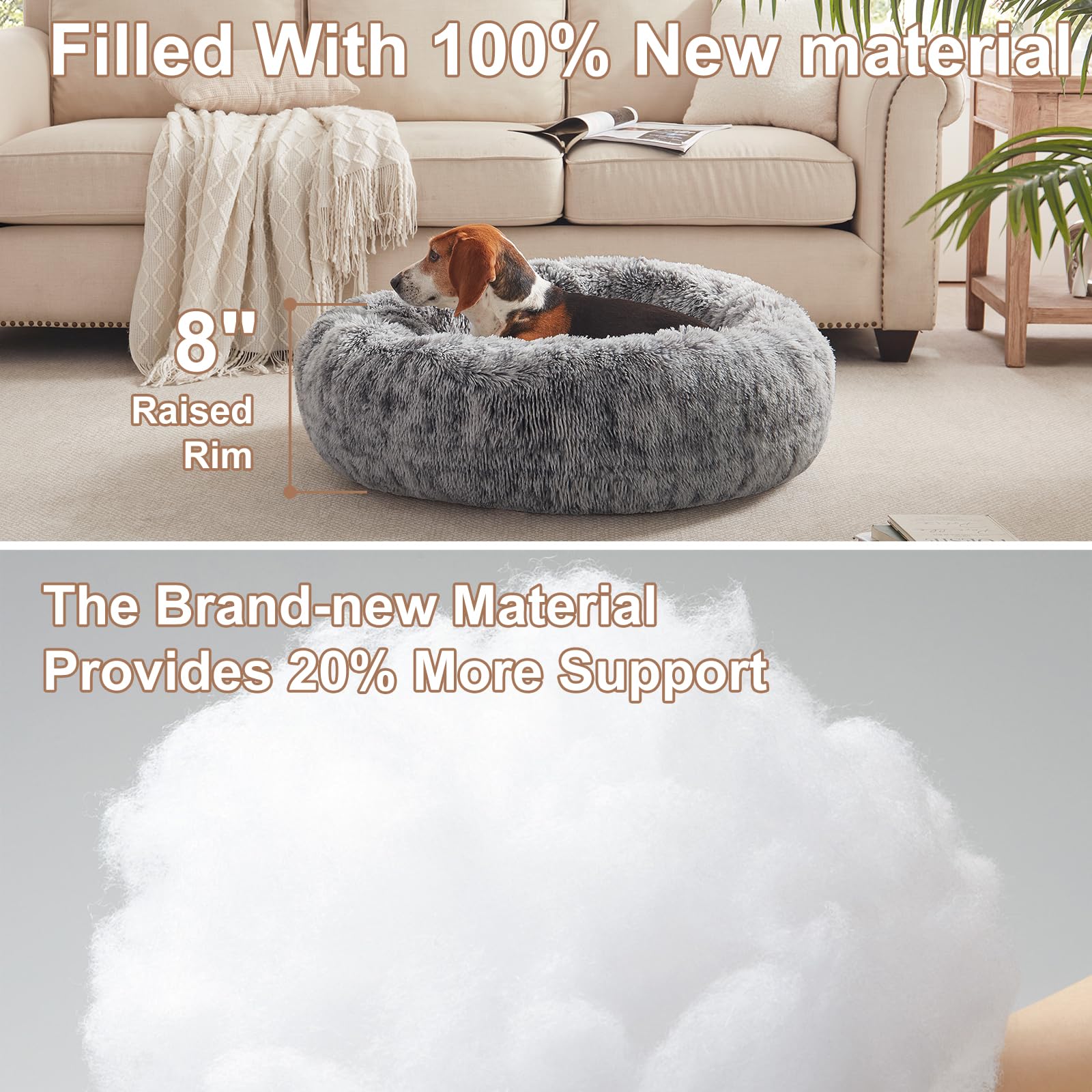 BedStill Donut Dog Bed plush fur close-up emphasizes softness and support.