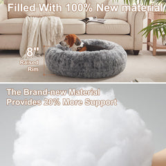 BedStill Donut Dog Bed plush fur close-up emphasizes softness and support.