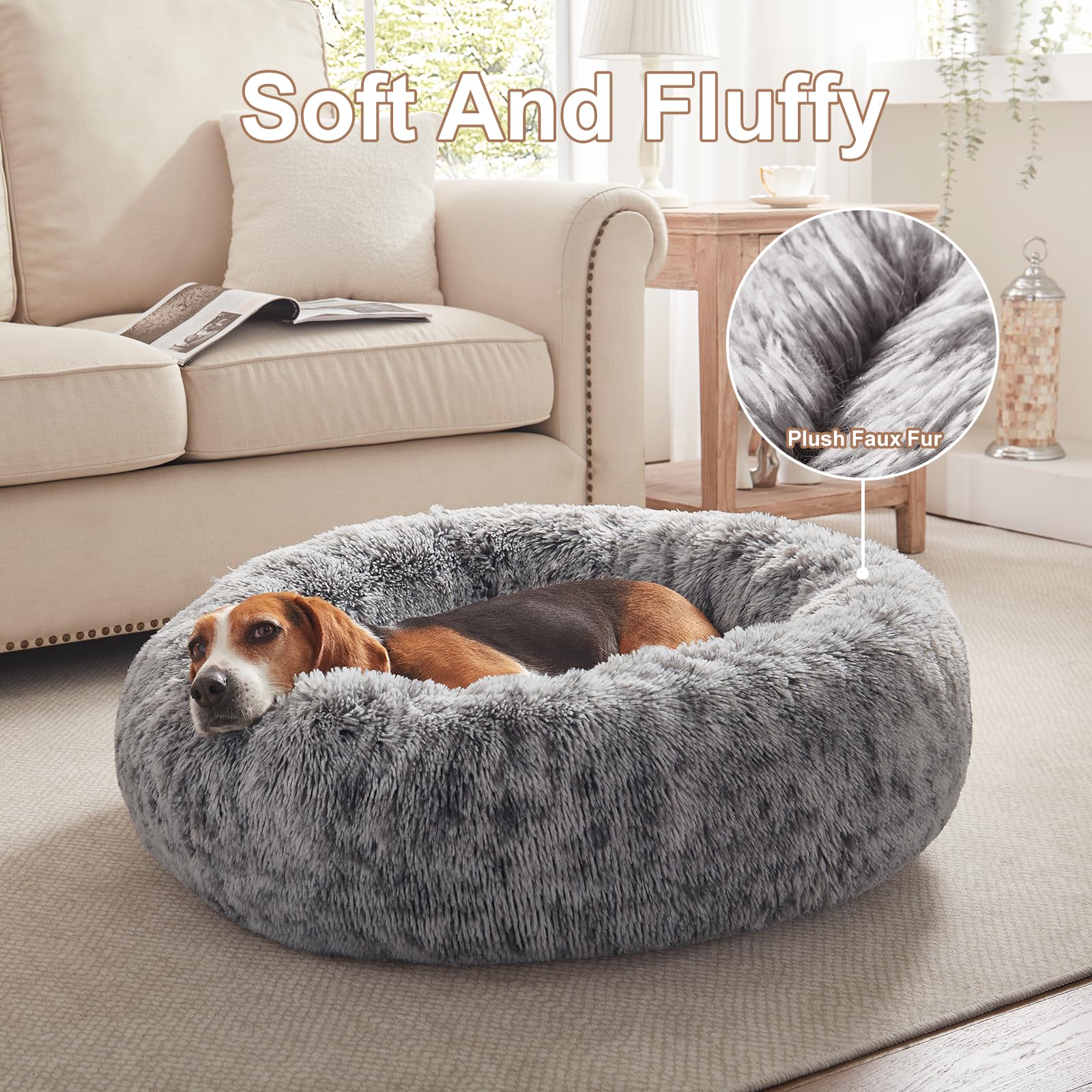 BedStill Donut Dog Bed removable cover close-up for easy cleaning.