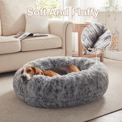 BedStill Donut Dog Bed removable cover close-up for easy cleaning.