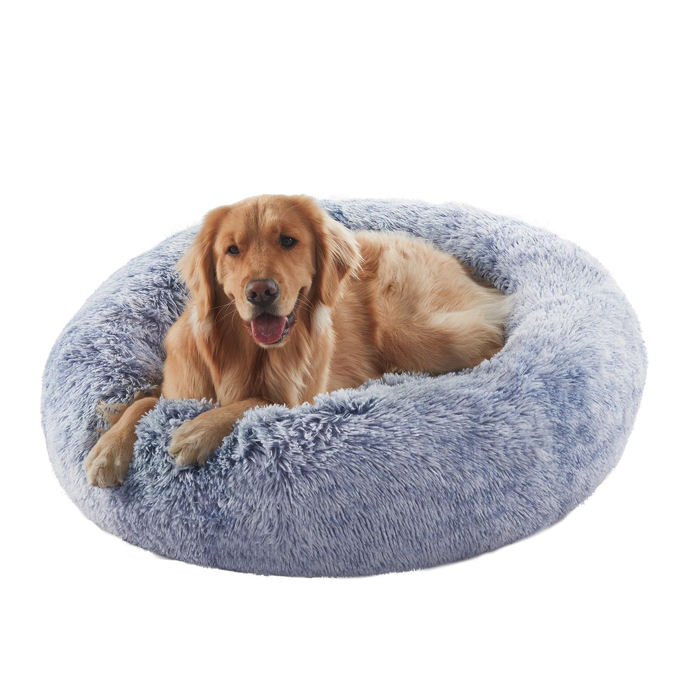 BedStill Donut Dog Bed in dark blue offers cozy round comfort for large dogs.